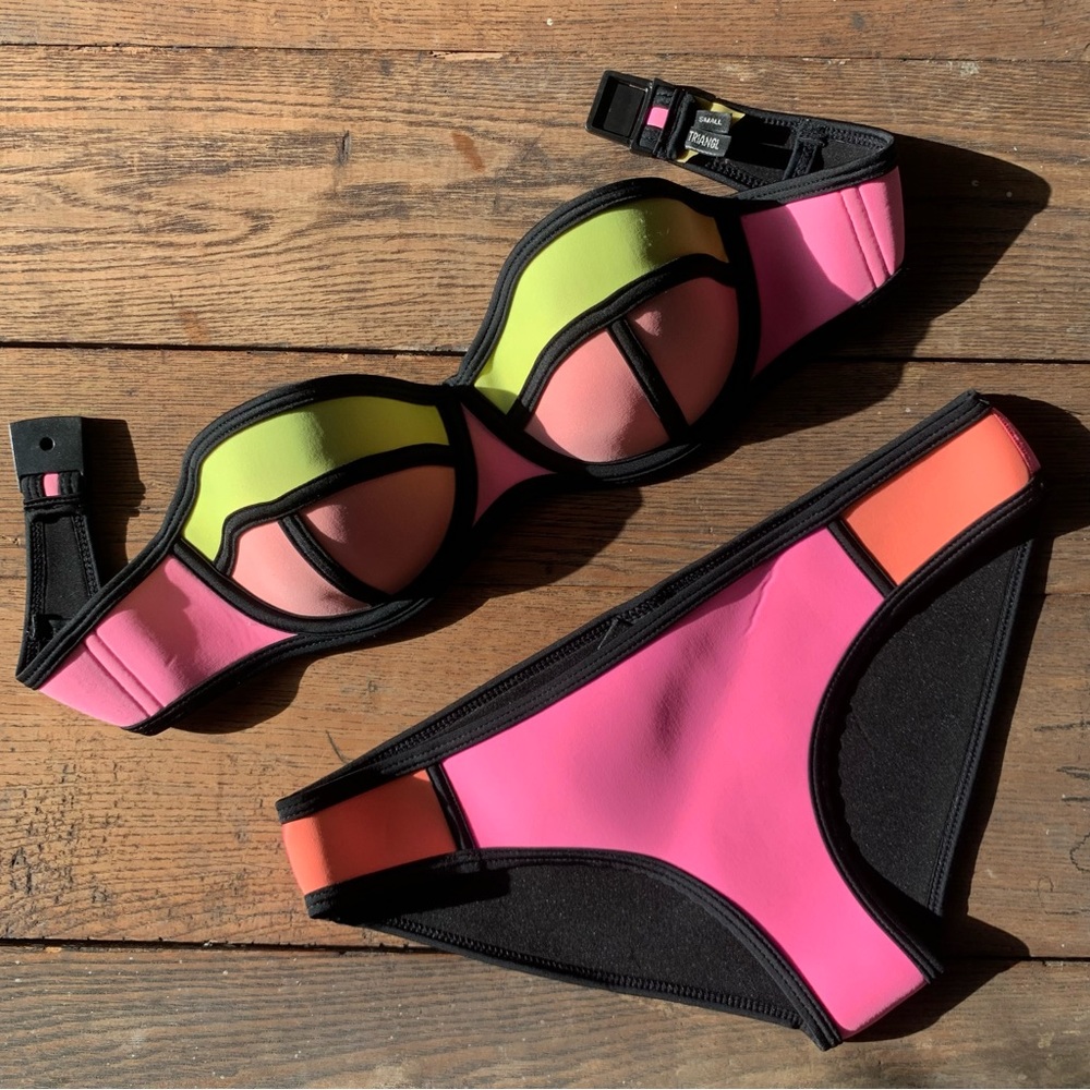 Triangl neon color block neoprene bikini set